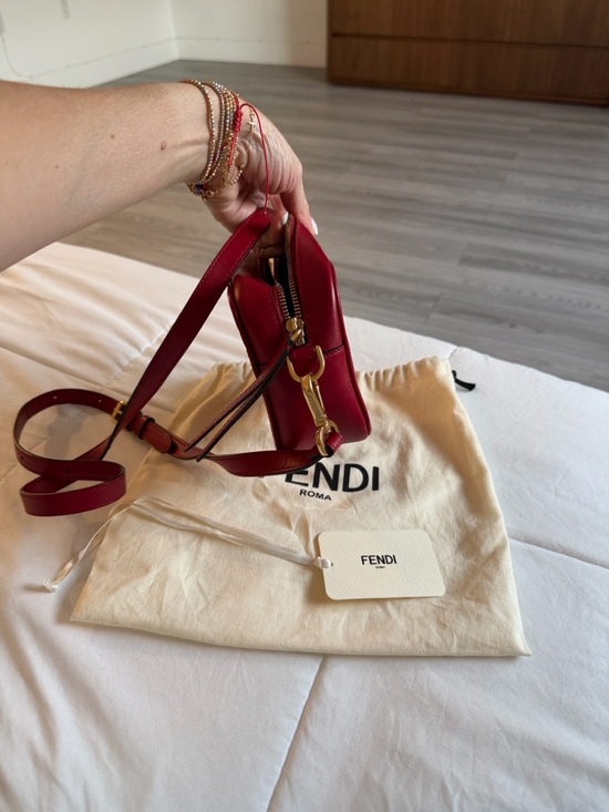 Fendi Red Embossed FF Leather Crossbody Camera Bag - Picture 2 of 6